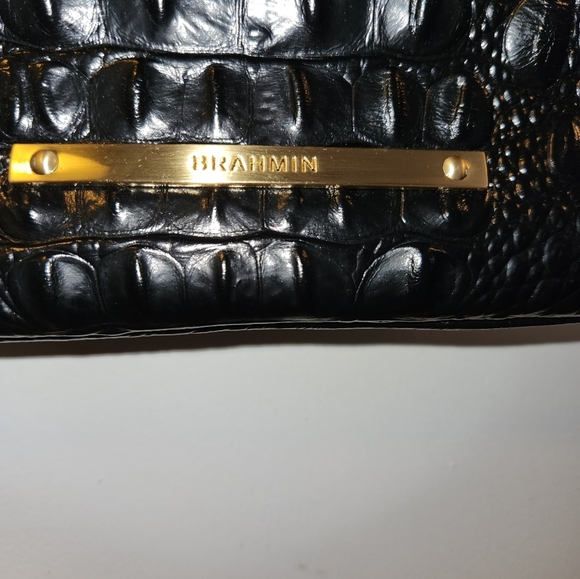 Brahmin Black Crocodile-Embossed Shoulder Bag with Gold Hardware - Picture 8 of 9